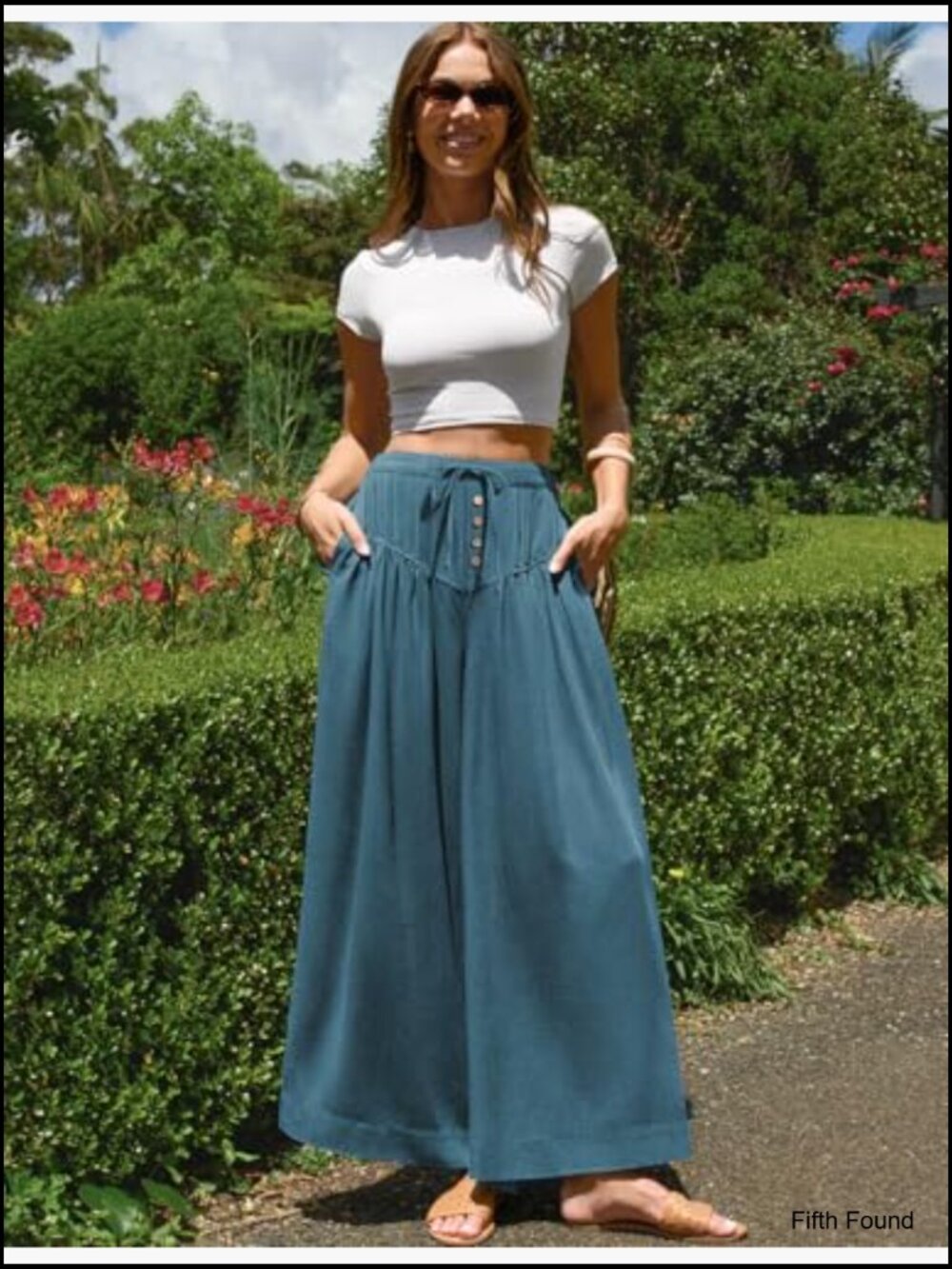 Women's Linen Wide Leg Palazzo Pants High Waisted Drawstring Elastic Waist - Picture 2 of 7